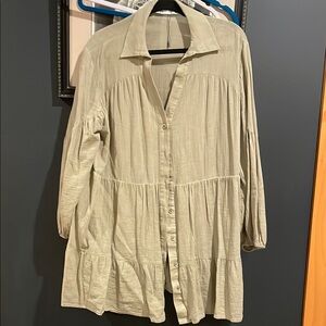 Zara Tan Button Down Top with Notched Collar and 3/4 Sleeves